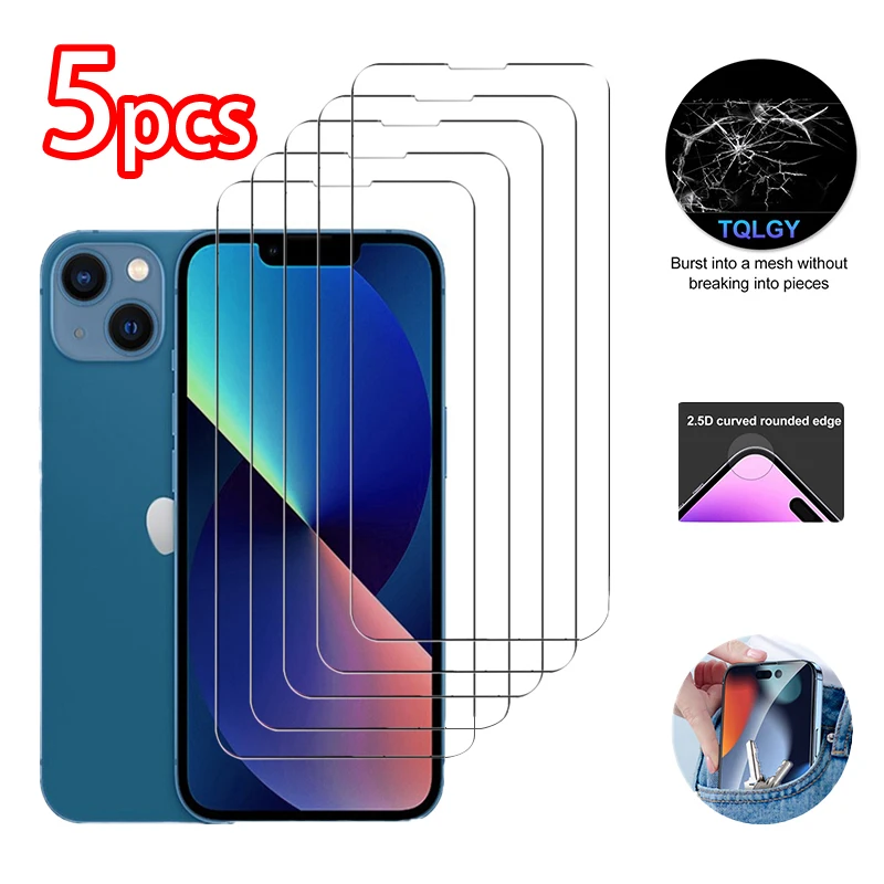 

Защитное стекло, закаленное стекло для iPhone 14, 13, 12, 11 Pro Max, 12, 13 Mini, X, XR, XS Max, 8, 7, 6 Plus, SE 2020, 5 шт.