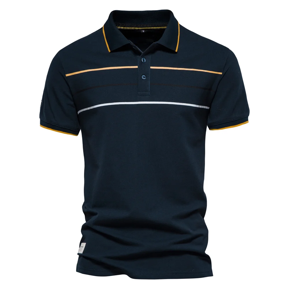 

Men's Summer Polo Shirt Short Sleeve Stripe Contrast Color High Quality Social Business Casual Polo Men's Style