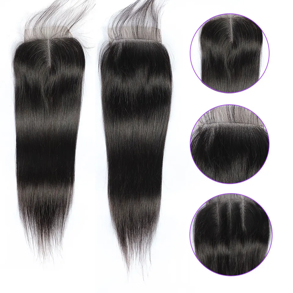 Lace Closure Straight Hair Transparent Lace Closure Only Brazilian Human Hair Middle/Free Part 4X4 Lace Closure 8-20 Inch