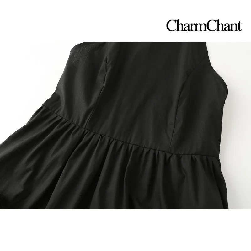 Фото Женское черное платье-миди CHARMCHANT с завязками на шее, летнее, с открытой спиной, высокой талией, А-силуэта, длинное, для пляжного отдыха, сарафан. №4