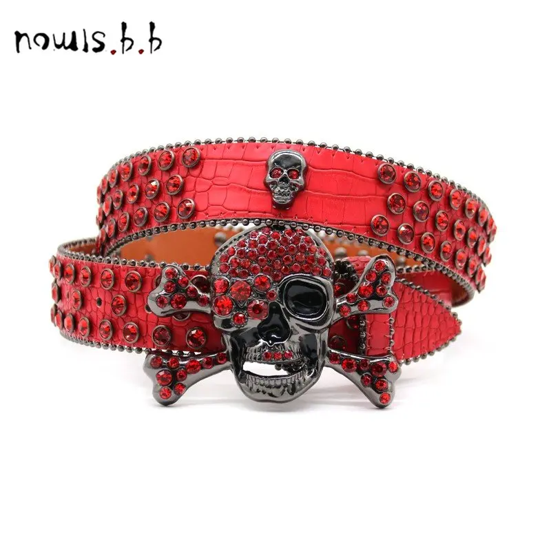 NOWISBB Skull Rhinestones Belt Vintage Western Belt Luxury Diamond Studded Belt Bing Cinto De Strass Women Man Designer Belt