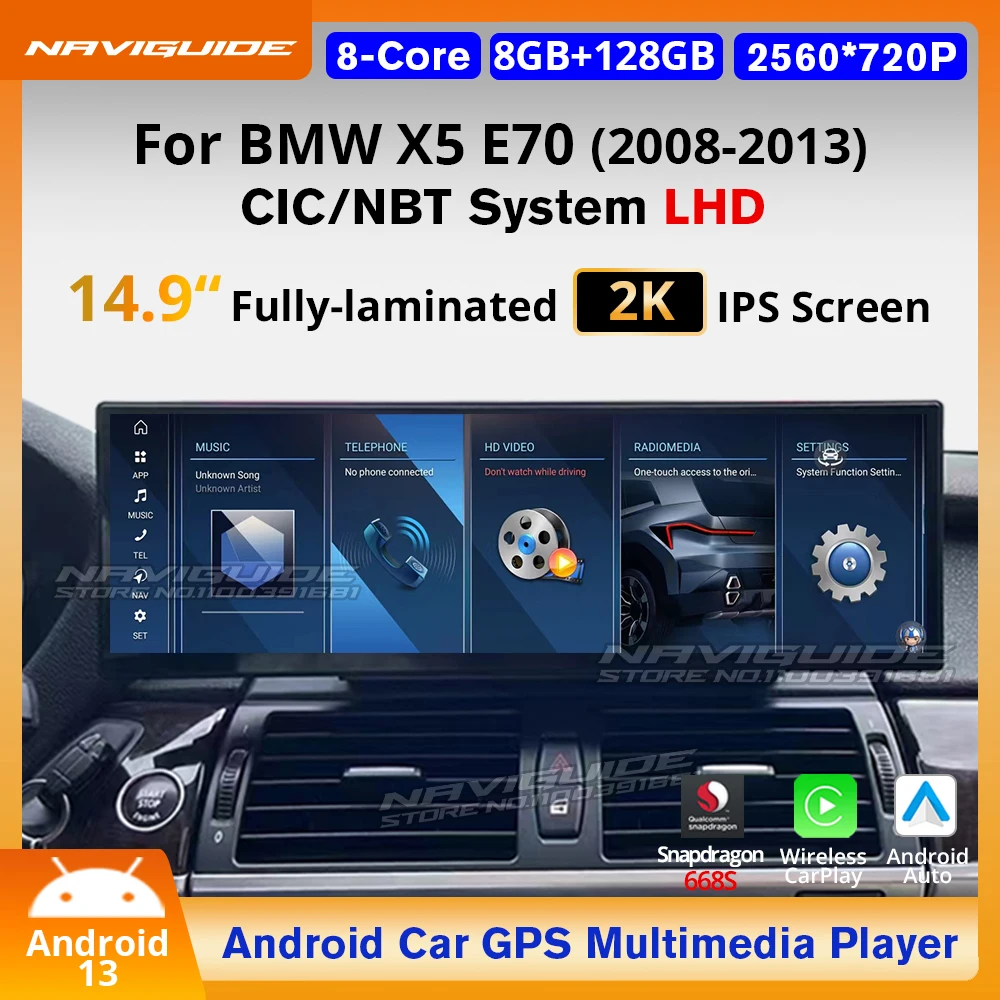 NAVIGUIDE 10 25/14 9 дюймов Android 13 Carplay Auto для BMW X5 E70 X6 E71 LHD 2008-2013 CCC CIC Автомобильный