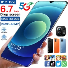 2021Global Version M12 Pro 6.7 Inch Smartphone Full Screen 6800mAh 10 Core 24+48MP 12+512GB Dual SIM Cellphones Celular 5G Phone