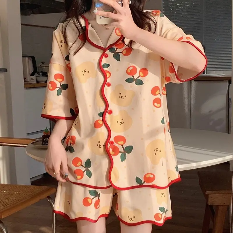 Set Woman 2 Pieces Women's Pajamas Home Clothes Groups of Pant Sets Summer Dress Nightwears for Ladies Nightie Clothing Female