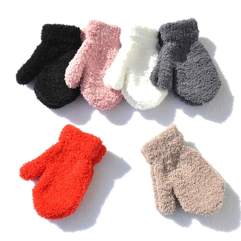 

Winter Cold And Warm Knitted Bag Gloves Warm Plush Thick Warm Baby Gloves Winter Plus Velvet Gloves Children Full Finger Gloves