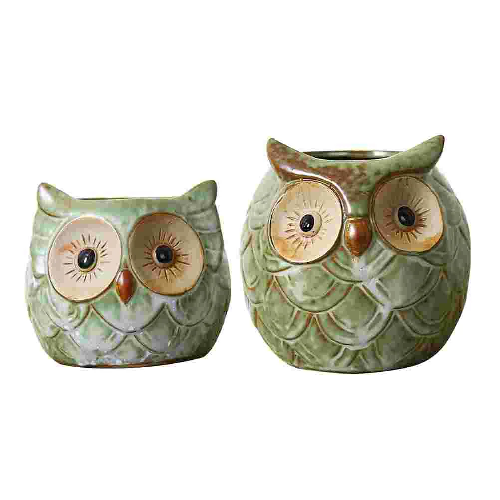 

2Pcs Creative Flower Pot Flower Holder Owl Design Succulent Flower Pot Flower Container