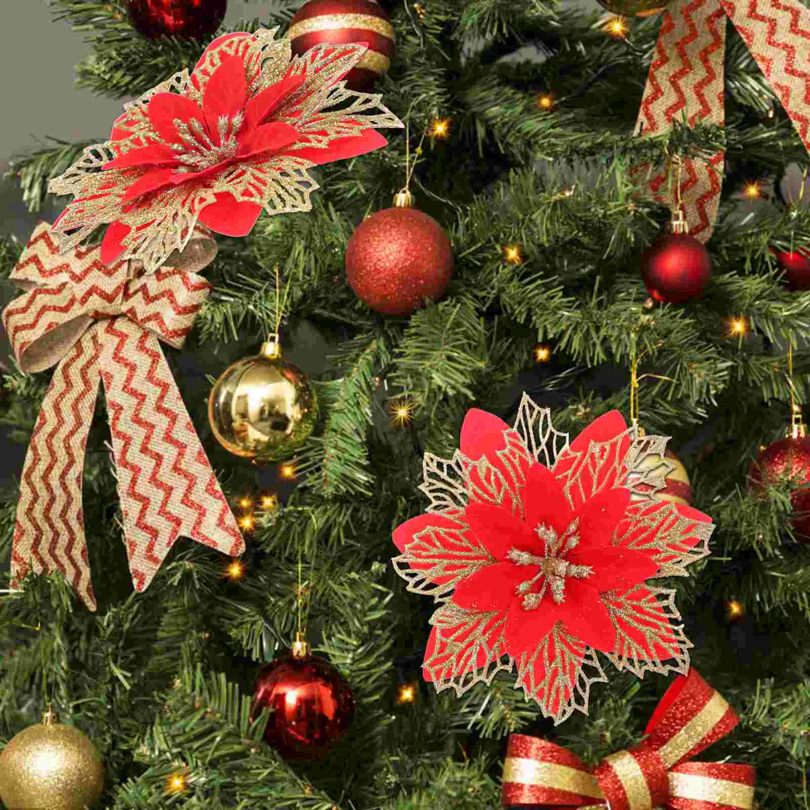 

Christmas Flower Poinsettia Tree Flowers Decor Artificialglitter Fakewreath Bedroom Greendecorative Ornament Decorations
