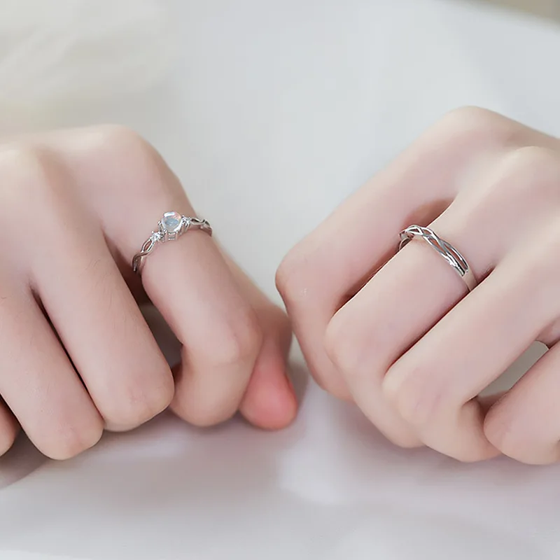 2Pcs/sets Zircon Heart Matching Couple Rings Set Forever Endless Love Wedding Ring For Women Men Charm Valentines Day Jewelry