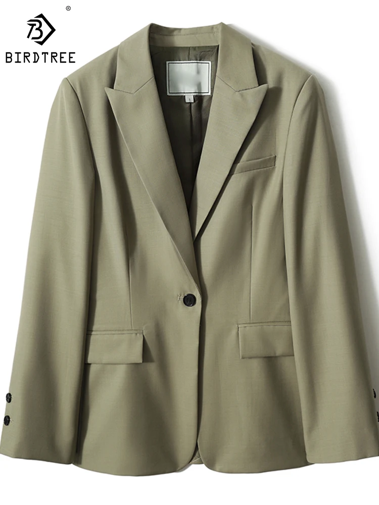 

Женский блейзер из овечьей шерсти на одной пуговице Birdtree, простые универсальные пальто для путешествий в городском стиле, Осень-зима, C30923QD