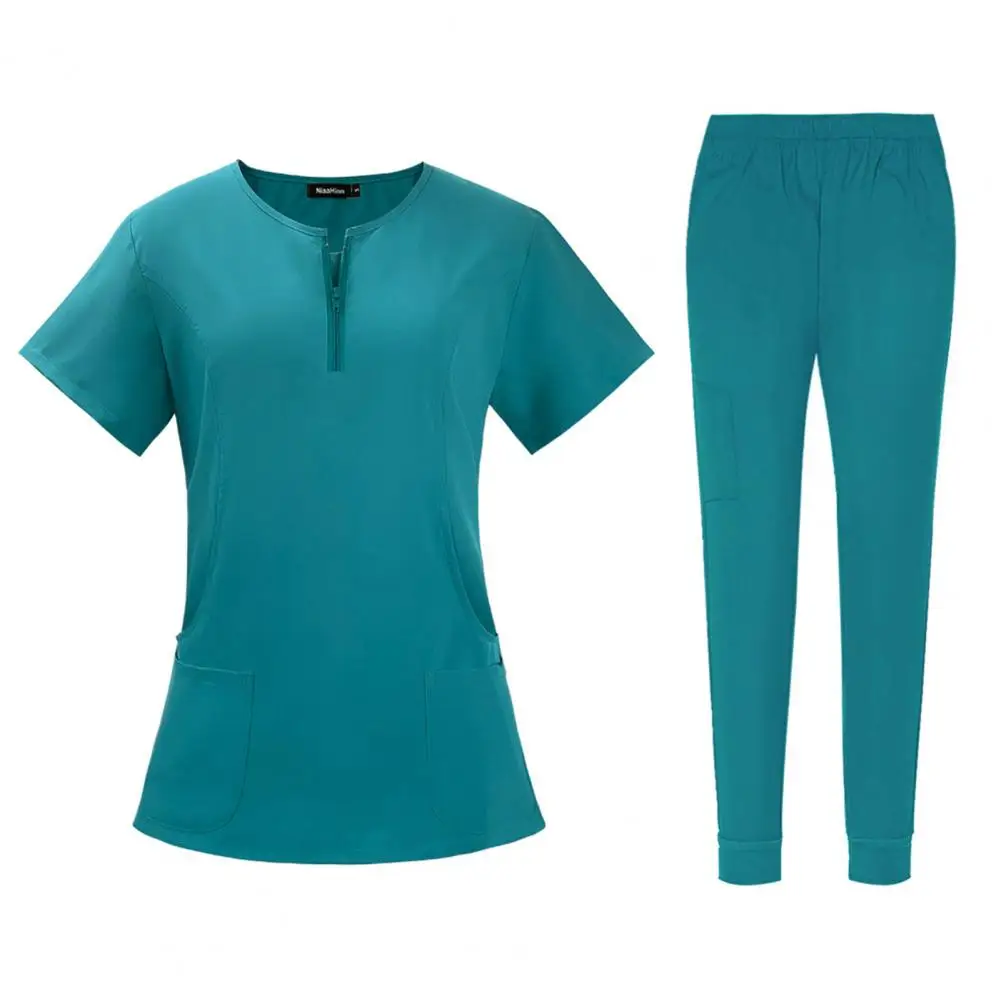 Женский медицинский комплект униформы футболка на молнии с коротким рукавом и