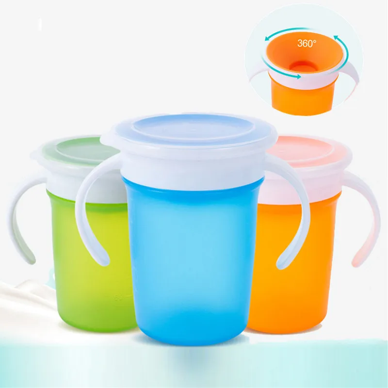 

360 Degrees Rotated Silicone Cups Baby Learning Drinking With Double Handle Infants Feeding Magic Cups Water Carafe For Boy Girl