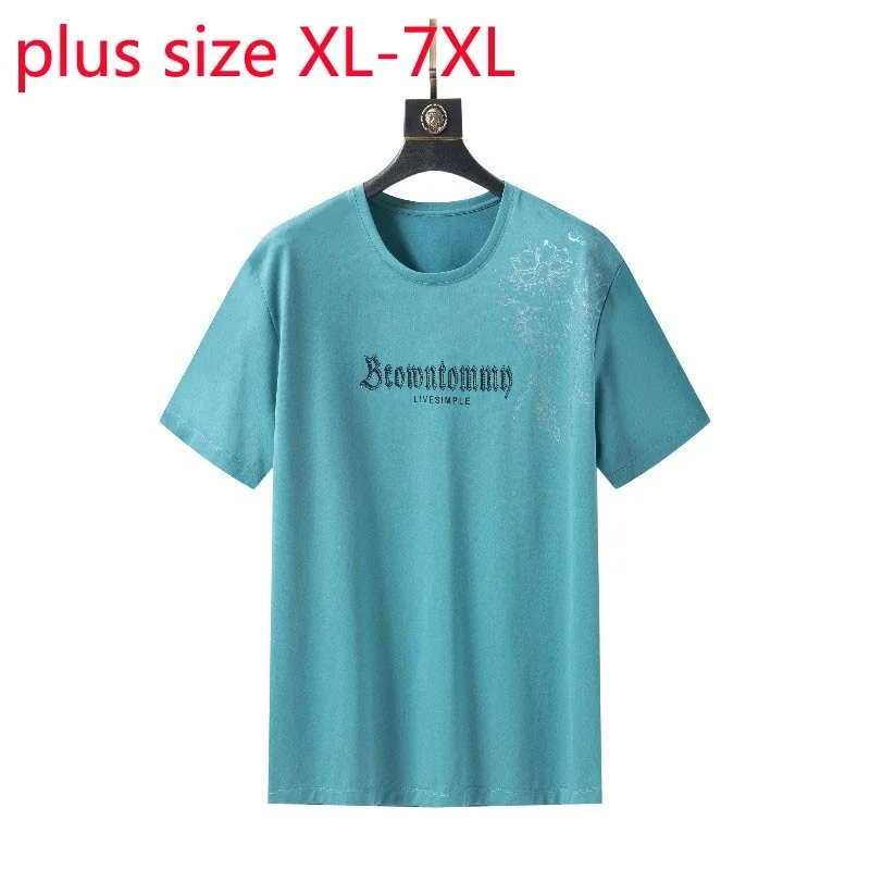 

New Arrival Summer Youth Men Oversize Fashion Casual Round Neck Printed Short Sleeve Knitted Tshirt Mens Plus Size XL-6XL 7XL