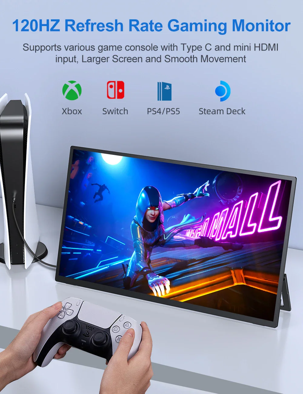 Портативный монитор UPERFECT 120 Гц, ультратонкий игровой ЖК-дисплей 18,5 P FHD 1080 sRGB с IPS-экраном для ПК, ноутбука, Xbox, PS4 (art.: 3920c142ae394) - 3920c142ae394