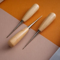 1 pcs wooden handle hole punches leather stitching sewing awl diy gadget tool leather craft accessories