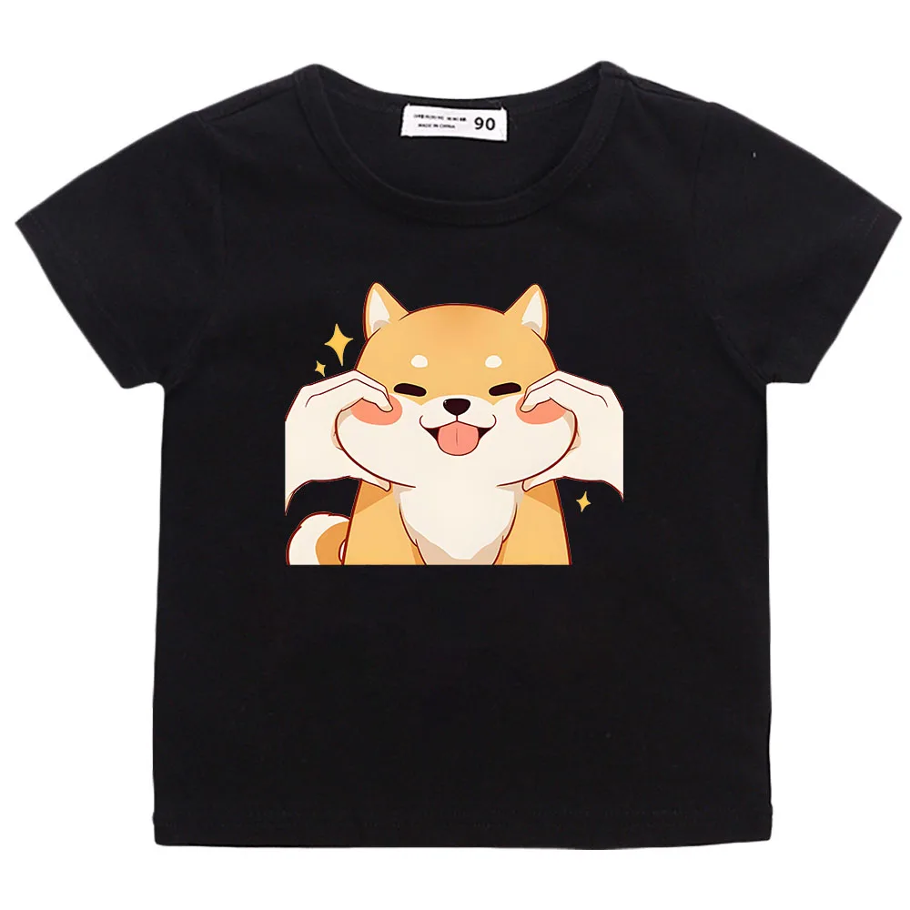 

100%cotton Shiba Inu T Shirt Kawaii Ear T-Shirts Japanese Akita Cute Dog Embroidery Top Children Clothing Girls Boys Graphic Tee