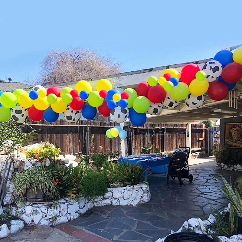 

120pcs Cow Pattern Printed White Balloons Green Red Blue Yellow Latex Balloons Kids Birthday Party Backdrop Decorations
