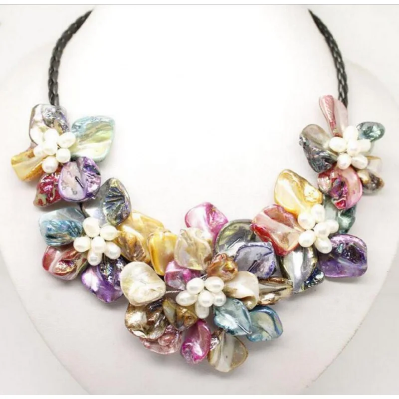 

Collier en cuir multicolore avec perles d'eau douce, 18 pouces, bijoux à la mode, livraison gratuite