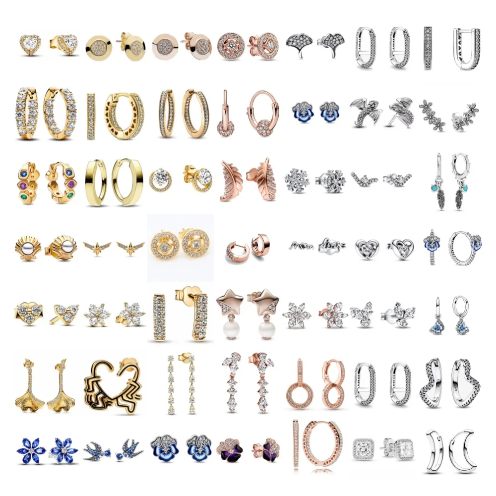 Женские серьги-гвоздики из серебра 925 пробы с голубым цветком листьями