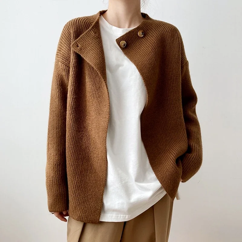 

Women Spring Long Sleeve Sweater Cardigan New Korean Unique Loose Knitted Sweater Button Simple Tide Ladies Autumn Outer Wear