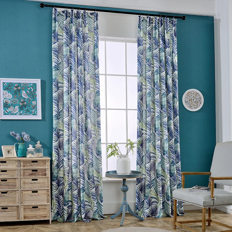

Amazon curtains modern rustic American country curtains bamboo knotted fabric printed curtains bedroom living room