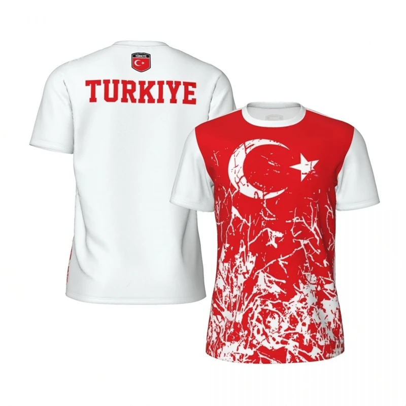 Фото Модная футбольная футболка с флагом Turkiye, повседневная летняя мужская спортивная футболка с коротким рукавом и 3D принтом, свободные уличные быстросохнущие футболки, топы №3