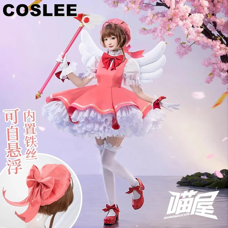 

COSLEE Аниме игра кардкоптер Сакура КИНОМОТО Сакура битва Лолита платье искусственная униформа Косплей Костюм Хэллоуин Женщины Новинка 2023