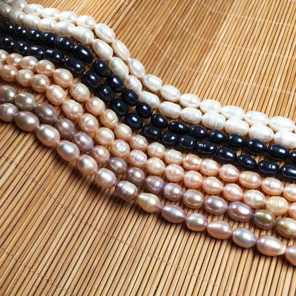 

Natural Freshwater Pearl Beaded Rice Shape Isolation Spaced Loose Beads for Jewelry Making DIY Necklace Bracelet Accessories