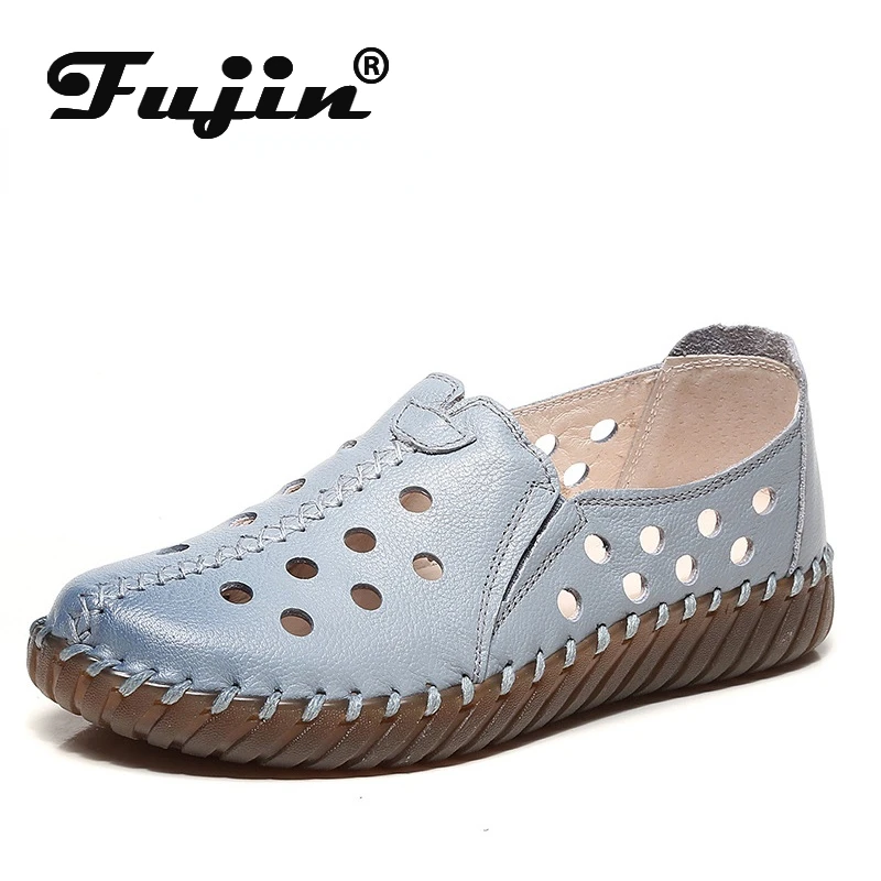 

Fujin 2021 genuine leather flats Summer women platform sneakers creepers cutouts slip on flats moccasins shoes loafers