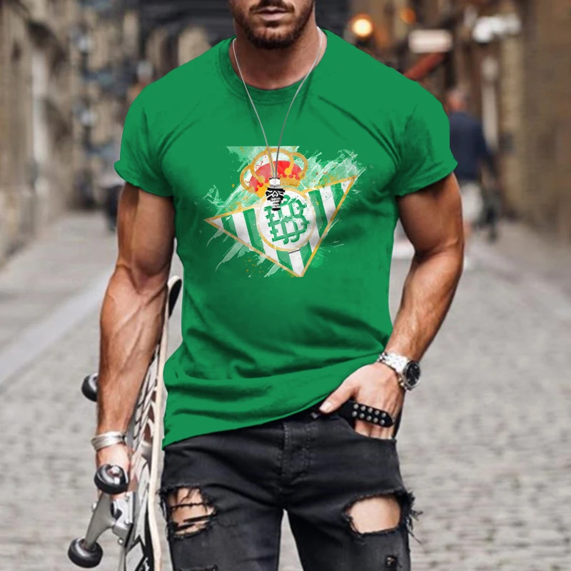 

Summer Men T-Shirt Printed Real Betis Pattern Oversized Vintage Short Sleeve Crew Neck Breathable T-Shirt Casual All-match Tops