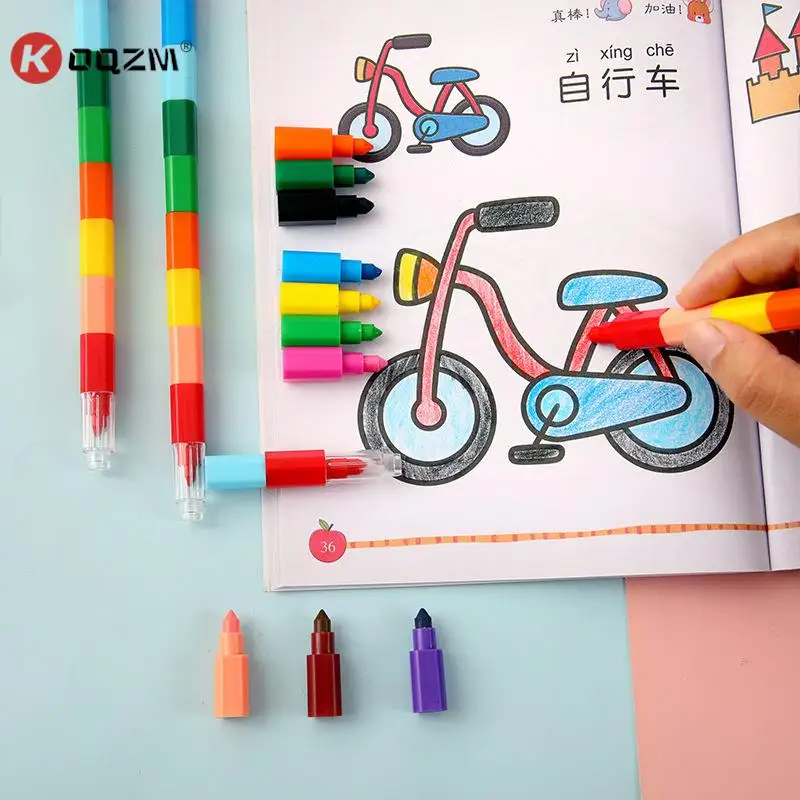 

12 Colors Crayon Creative Building Blocks Crayon Cute Kawaii Graffiti Pens For Painting Kids Stationery Square Crayon Oil Pastel