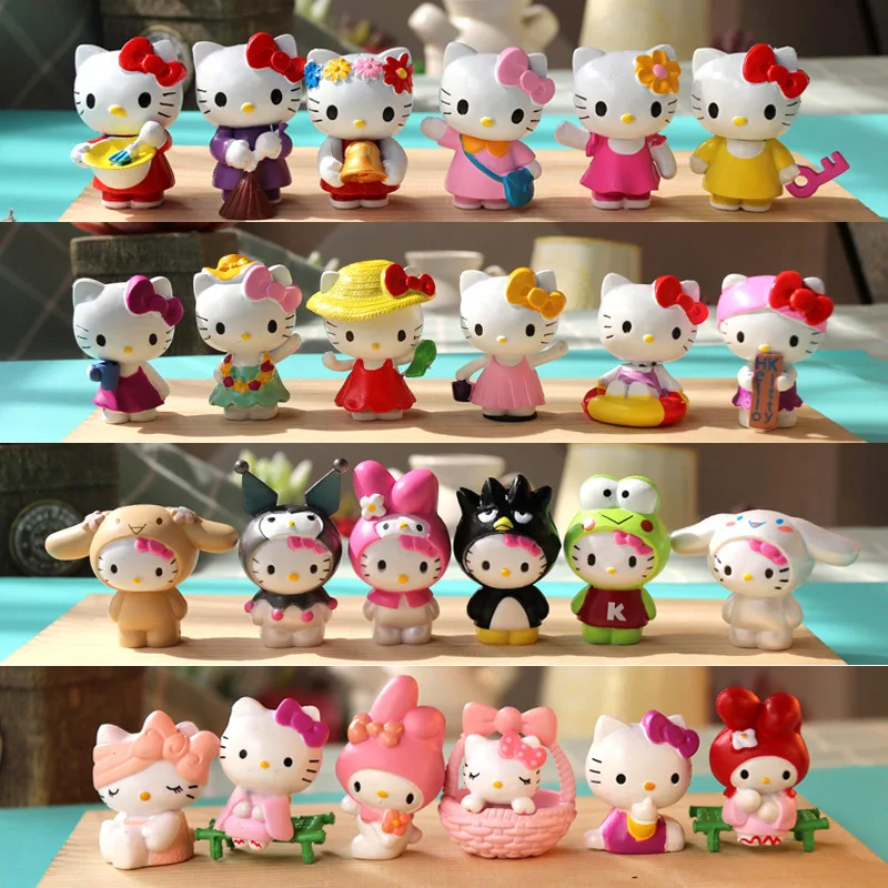 

6pcs/Set Anime Sanrio Hello Kitty Action Figure Toys Cute Kuromi Mymelody Cinnamorol Figurine Dolls Children Kids Xmas Gift