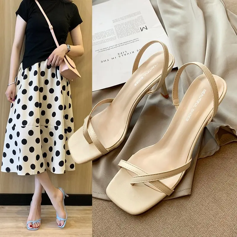 

Women's Sandals Buckle Strap Open Toe Ladies Sandalias Pu Summer Shoes Casual Female New Comfort Sandalia Thin High Heels Mujer