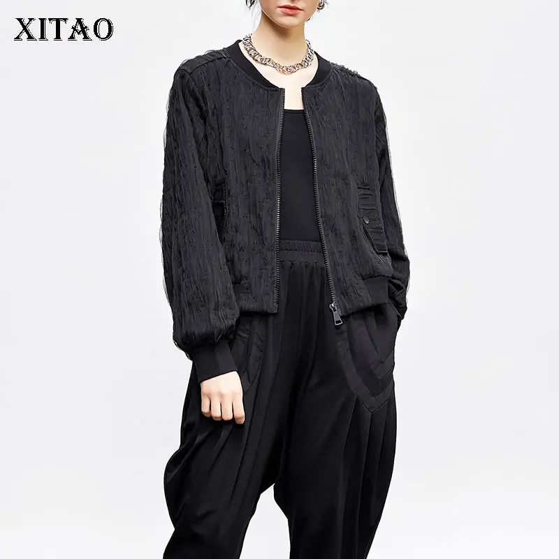 

XITAO Solid Color Patchwork Pocket O-neck Zipper Jacket 2022 Spring New Arrival Casual Fashion Temperament All Match WMD4931
