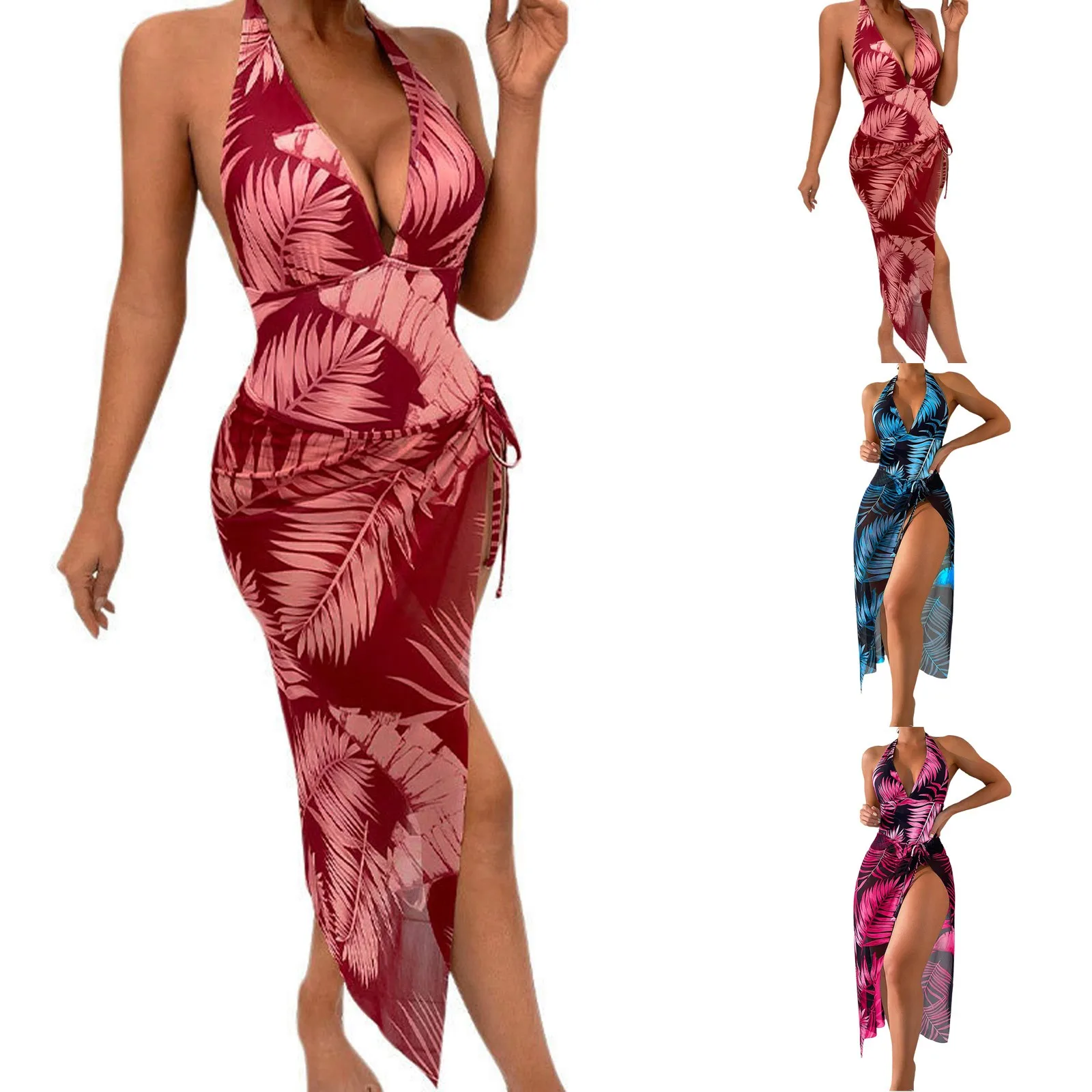 

Женский Новый Винтажный купальник монокини с принтом и юбкой с открытой спиной