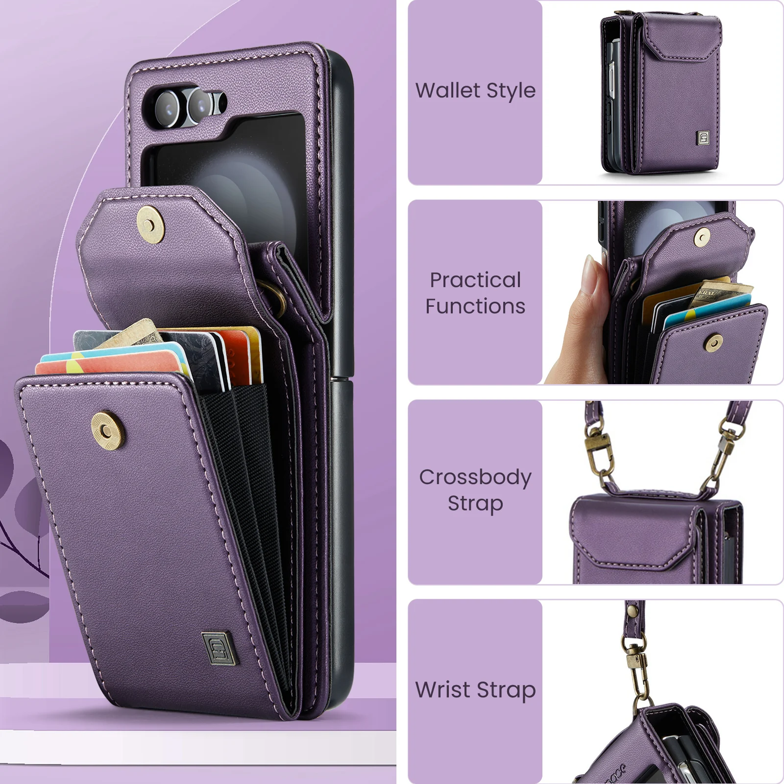 

For Samsung Flip 5 Card Slot Wallet Bag Leather Case for Samsung Galaxy Z Flip 5 Flip5 Zflip5 5G Mobile Phone Cover