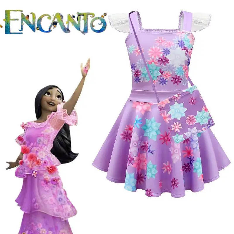 

Encanto Cosplay Costume Girl Dress For Carnival Halloween Princess Party Clothes Flower Ruffles Long Dress Girl Mirabel Dress