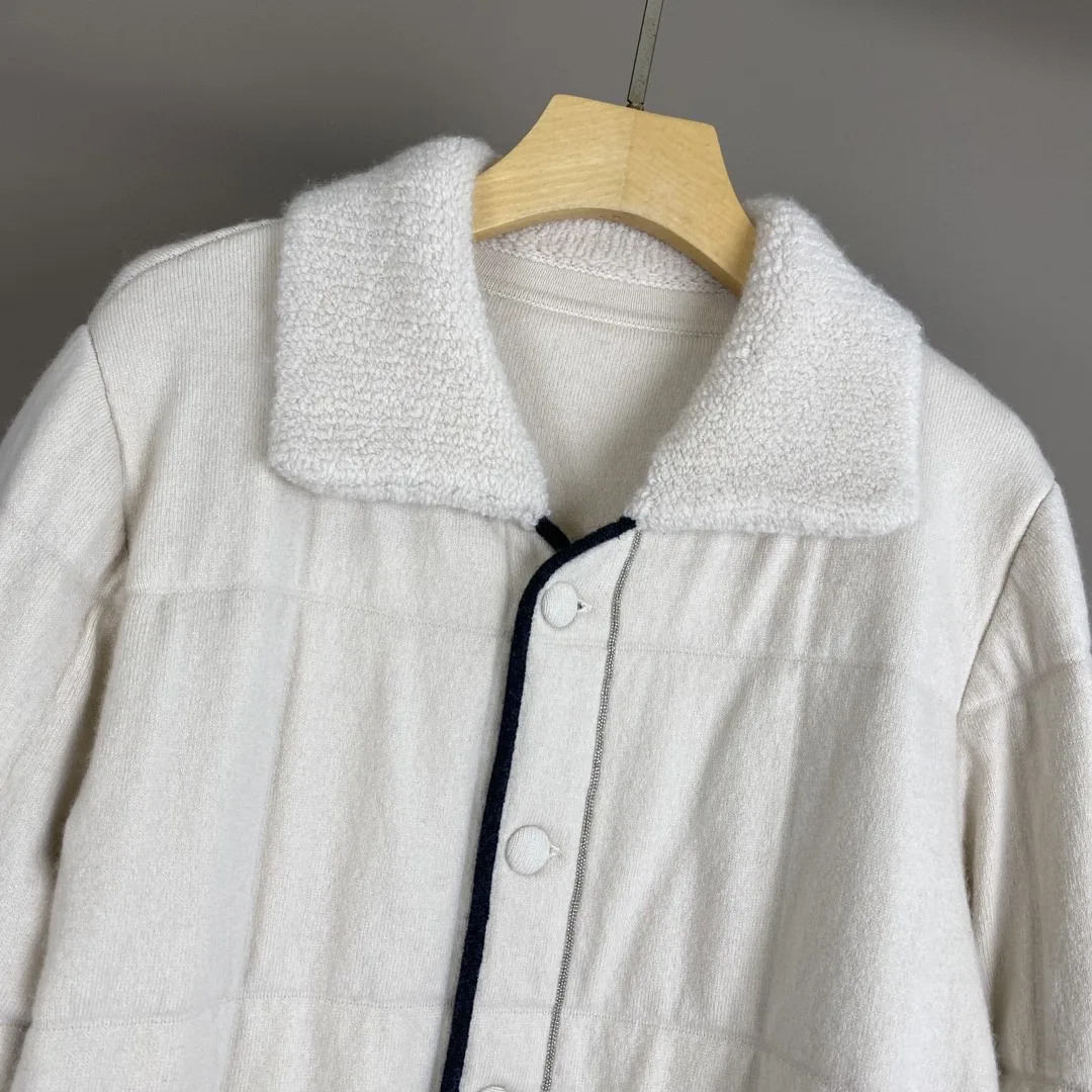 Женское однобортное кашемировое пальто удобное трикотажное с отложным