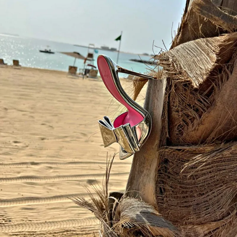 Big Butterfly-knot PVC Summer Slides Women Charming Stiletto High Heels Dress Party Shoes Lady Slip-on Slingback Sandals New Hot