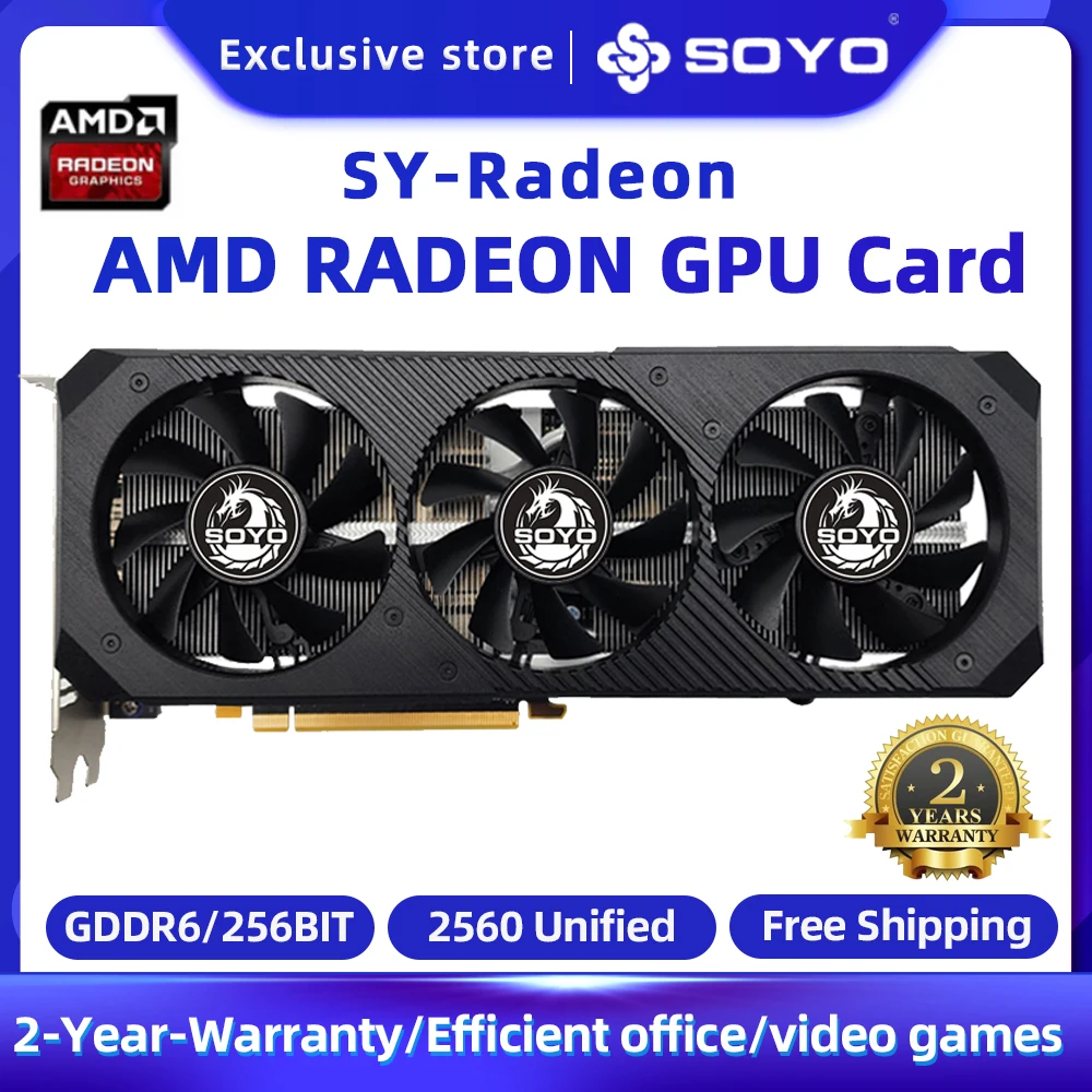 Видеокарта SOYO AMD Radeon RX5700XT RX580 5500XT 6600XT 6600M GDDR6, видеопамять PCIE4.0x16, игровая карта для настольных компьютеров
