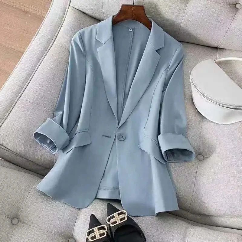

2022 Spring Summer Blazer Coat Women Clothes Single Button Fashion Design Solid Color Slim Suit Jacket Female Plus Size Tops