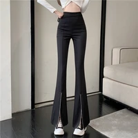 high waist casual pants womens spring fashion split micro bell bottoms wide leg pants black mopping suit pants