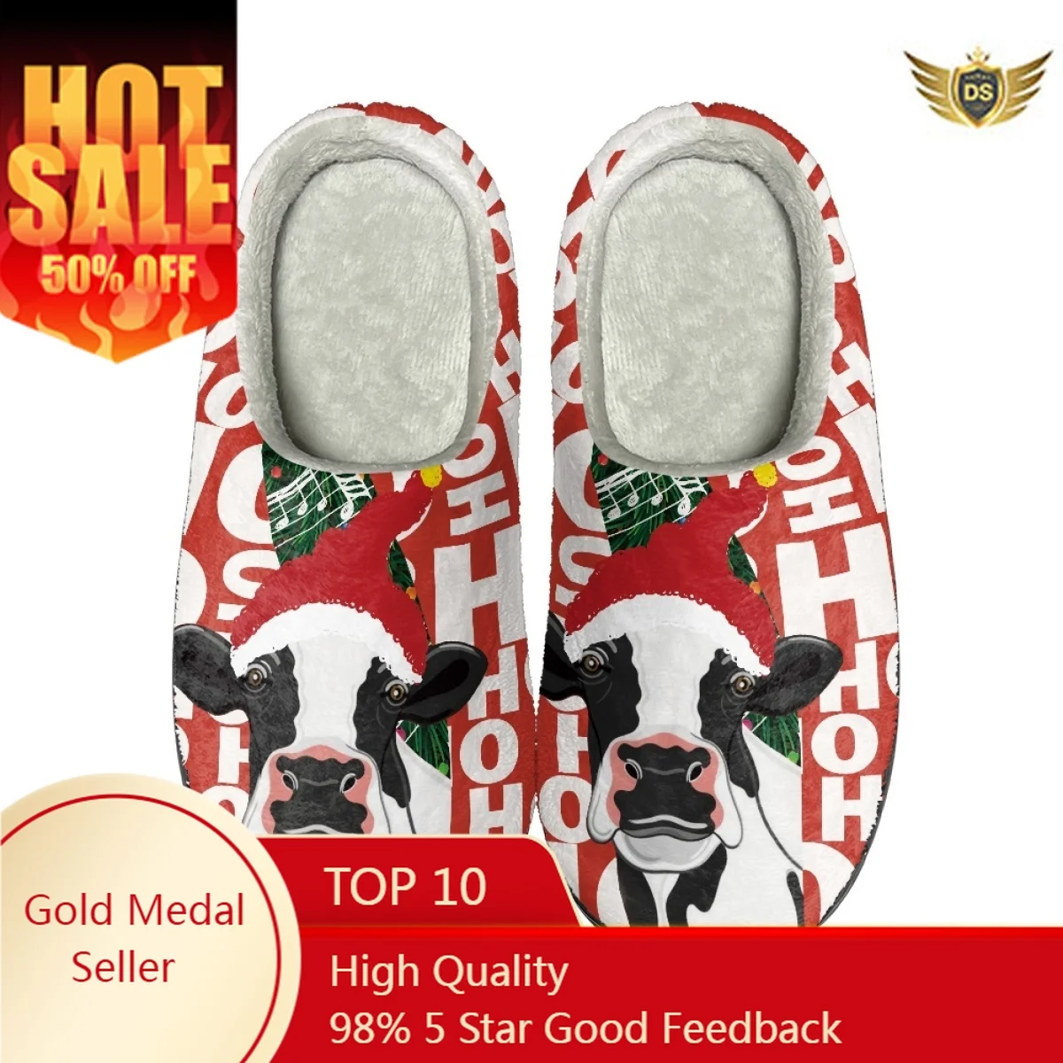 

Christmas Dog Design Men Indoor Flats Slippers Winter Warm Couples Comfy Footwear Home Non-Slip Cotton Slippers Print On Demand