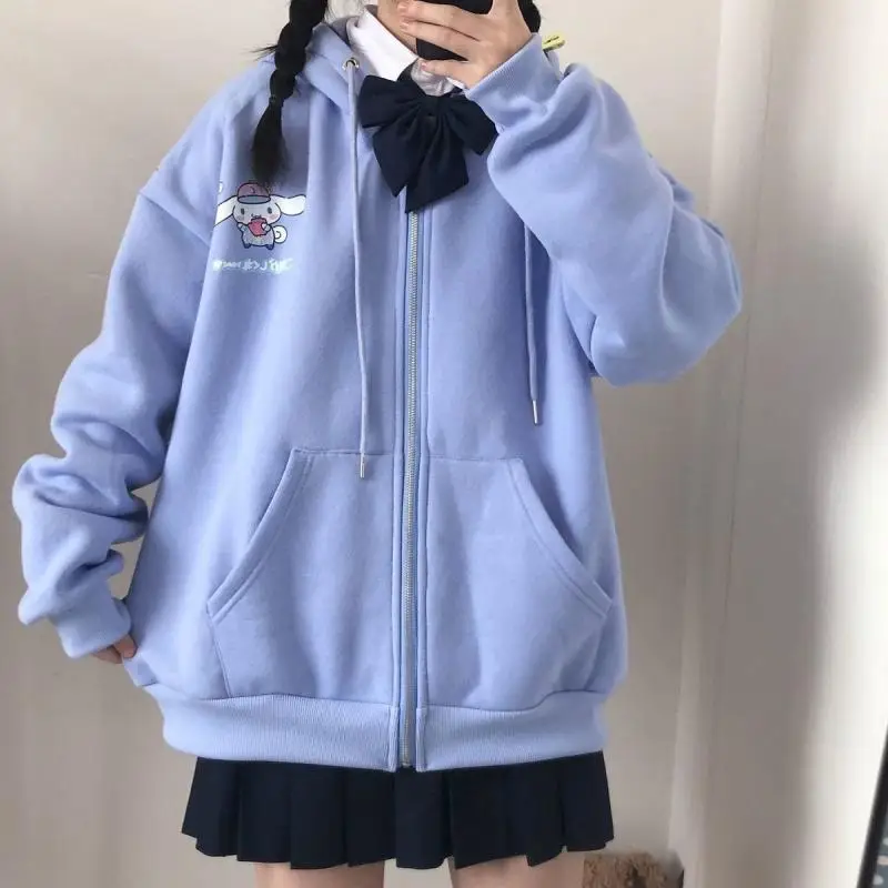

Sanrios Anime Cartoon Kuromi My Melody Cinnamoroll Hoodie Kawaii Girl Heart Sweet Autumn Winter Preppy Style Zipper Loose Jacket