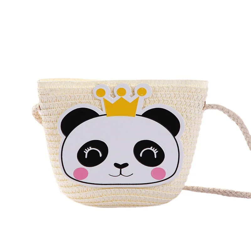 Cute Cartoon Panda Children Sun Hat Summer Straw Woven Baby Girls Accessories Shoulder Bags Boys Kids Beach Coin Purse Handbags