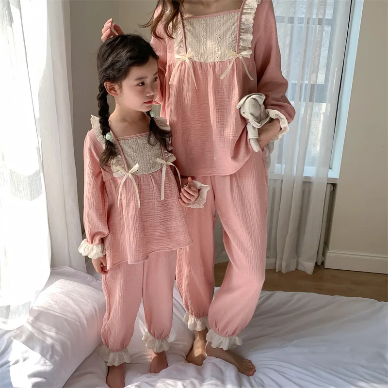 

Family Matching Outfits Girls Pajama Set Casual Korean Version Cotton Loungewear Mommy and Daughter Matching Clothes