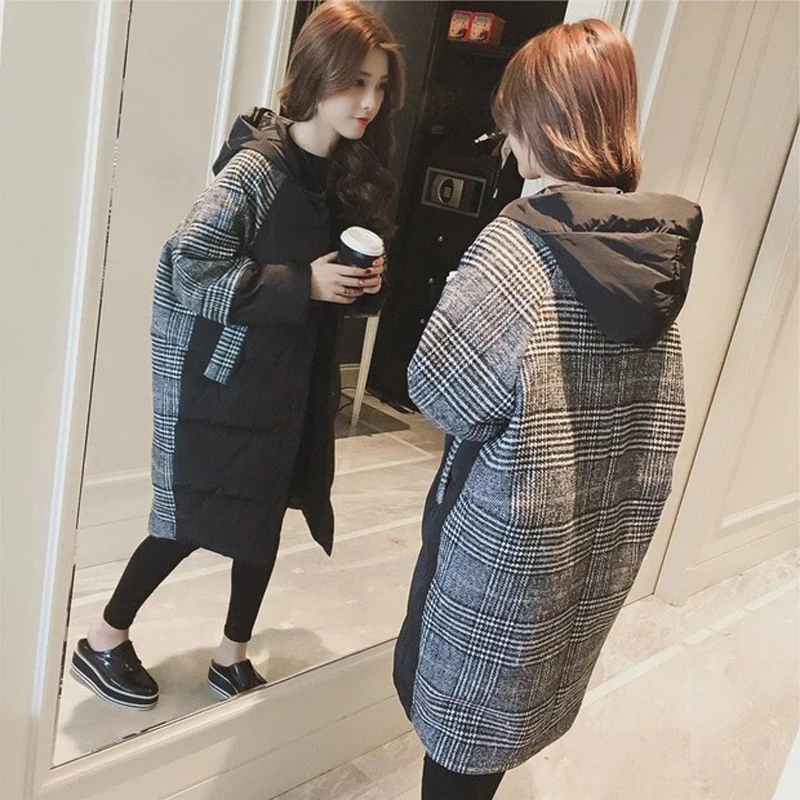 2023 Female Winter Jackets Increase Thickening Long Coat Casual Loose Overcoat Women Hooded Patchwork Cotton Coats Outerwear New