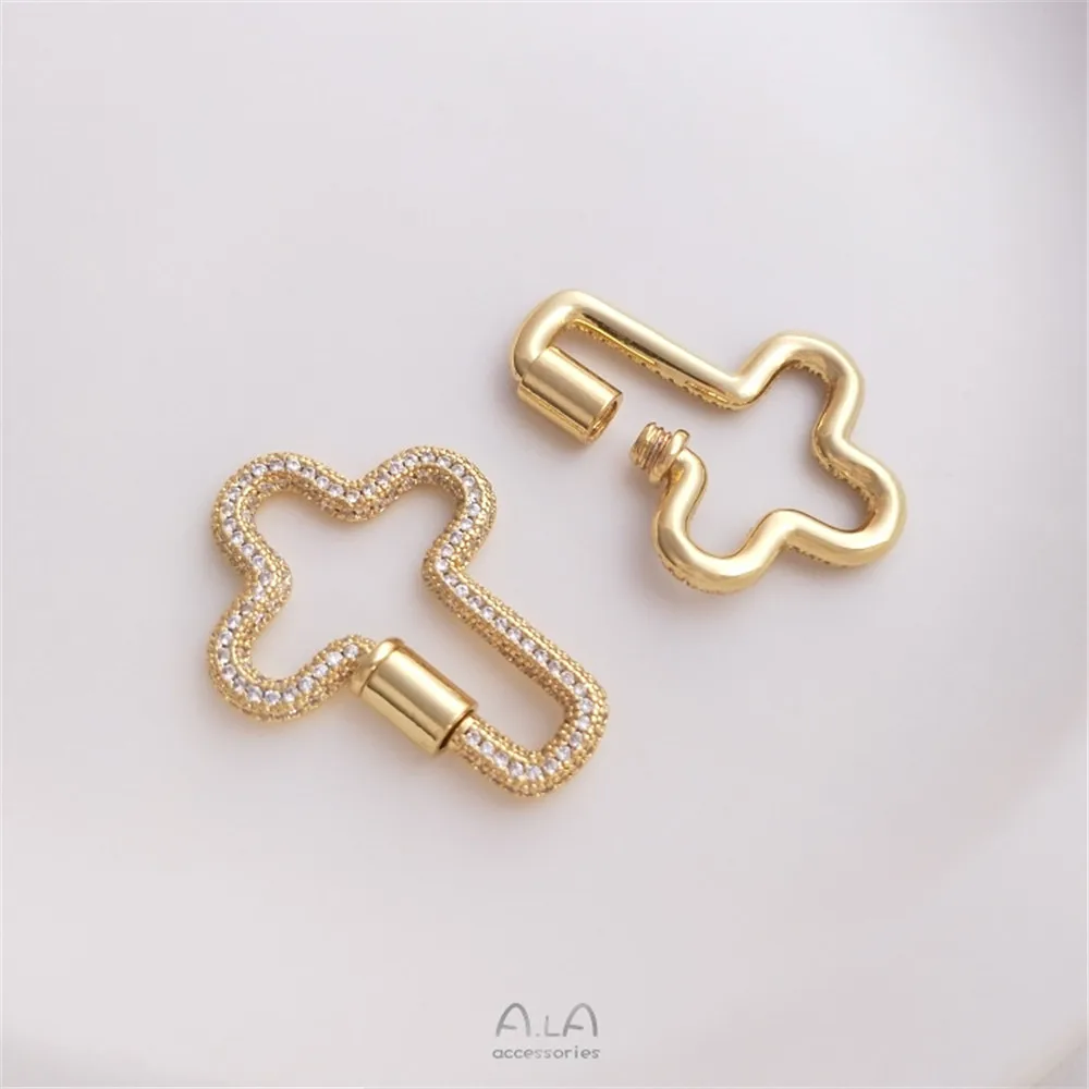 Micro-inlaid zircon 18K gold encased geometric turnbuckle pendant Butterfly heart Cross DIY necklace pendant