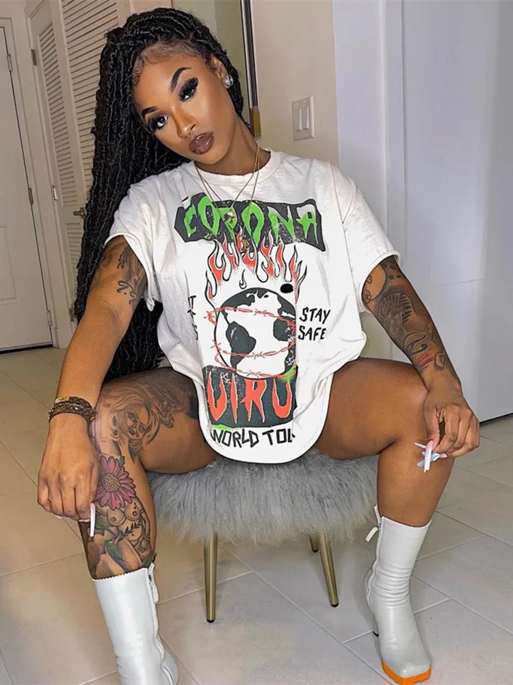 

WLWXR весенне-летняя уличная одежда свободные футболки с графическим рисунком женские футболки с круглым вырезом и коротким рукавом с принто...