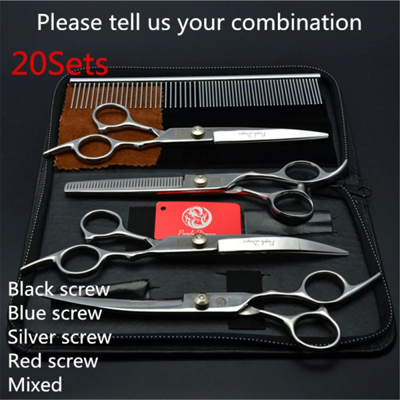 

20Sets Suit 6'' 17.5cm Japan Purple Dragon Grooming-for-dog Pets Hair Scissors Cutting Thinning Scissors Up Curved Shears Z3001