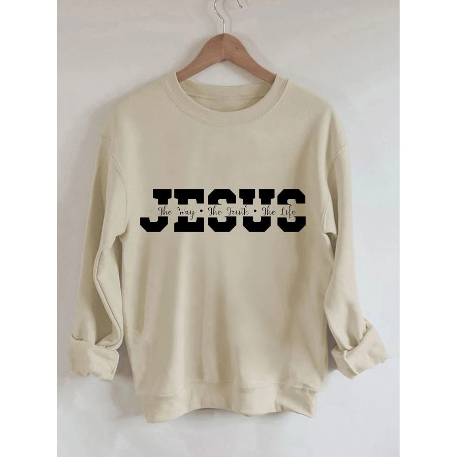 

Jesus Print Women's Retro Vintage Cotton Long Sleeves Sweatshirt